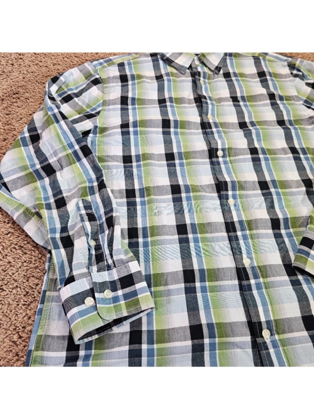 Banana Republic Button Up Shirt Mens XL Green Plaid Long Sleeve Cotton - Picture 3 of 8